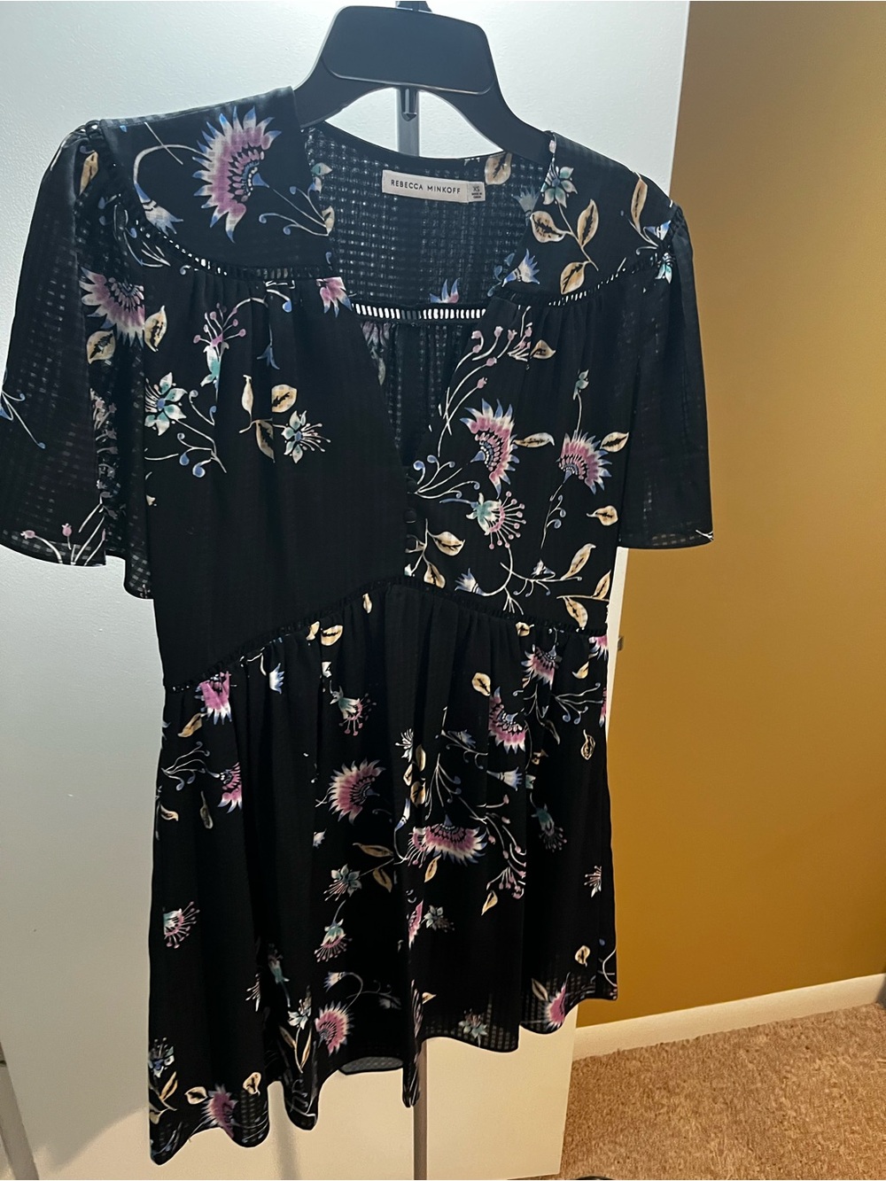 Rebecca Minkoff XS Black Floral Printed Dress